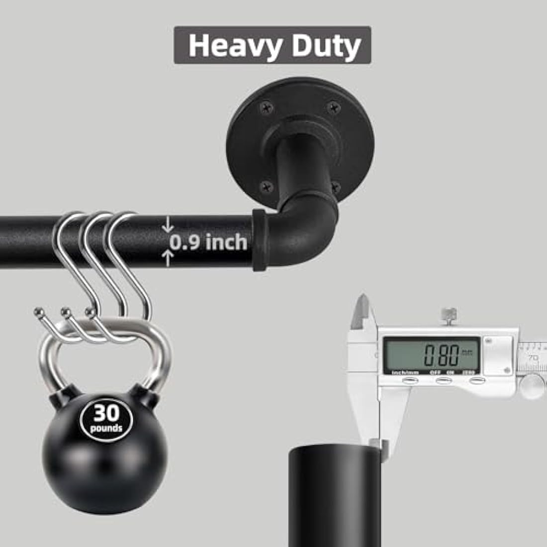 Black Curtain Poles for Eyelet Curtains, Industrial Curtain Pole Metal Extendable, Industrial Curtain Rod for Windows 135cm-365cm, Room Dividers Curtain Rail.