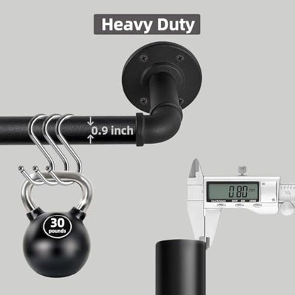 Black Curtain Poles for Eyelet Curtains, Industrial Curtain Pole Metal Extendable, Industrial Curtain Rod for Windows 135cm-365cm, Room Dividers Curtain Rail.