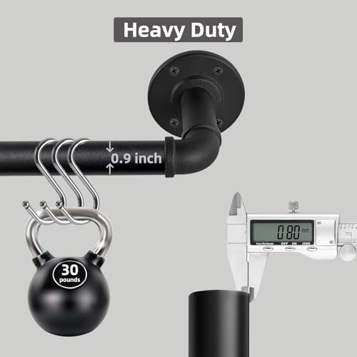 Black Curtain Poles for Eyelet Curtains, Industrial Curtain Pole Metal Extendable, Industrial Curtain Rod for Windows 67cm-122cm, Room Dividers