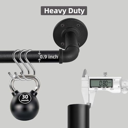 Black Curtain Poles for Eyelet Curtains, Industrial Curtain Pole Metal Extendable, Industrial Curtain Rod for Windows 67cm-122cm, Room Dividers