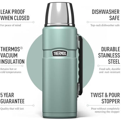 Thermos - Stainless King Duck Egg Travel Flask (1.2L), Premium Leak Proof Insulated Tea & Coffee Flask for Hot & Cold Drinks, Built-in Cup, Twist-Pour Stopper, BPA-Free, Durable Steel, Dishwasher Safe