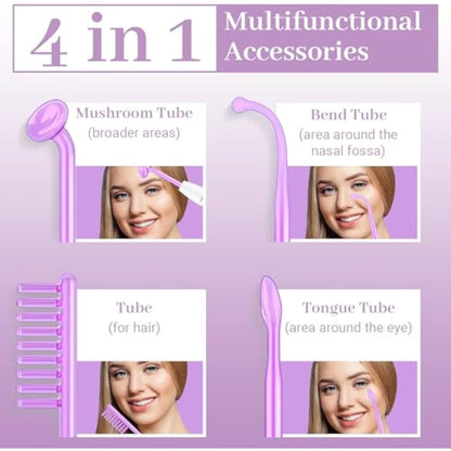 High Frequency Wand - TUMAKOU Portable Argon Light Therapy High Frequency Facial Skin Tightening Wand Machine for Acne,Wrinkle,Anti Aging,Hair - with 4 Violet Glass Tubes