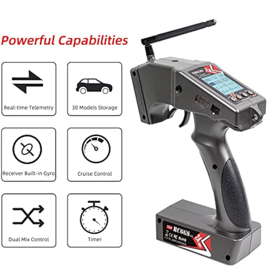 Radiolink RC6GS V3 7 Channels RC Transmitter and R7FG Gyro Receiver Kit for RC Car,2.4Ghz RC Controller,30 Models Storage,2.4Ghz 600M Remote Radio Controller Receiver Kit for RC Crawler,Boat,Drifting