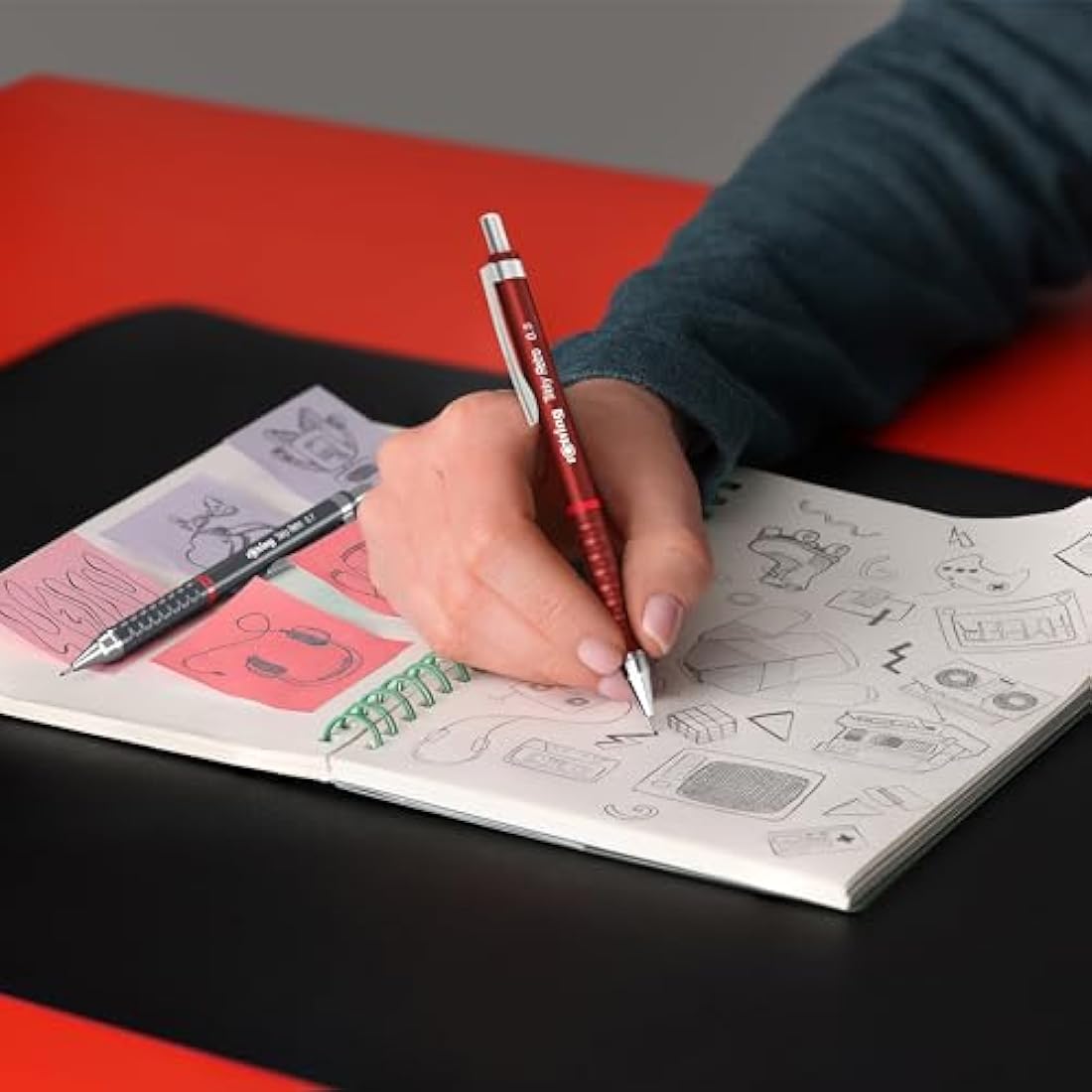 rOtring Tikky Retro Mechanical Pencils | 2B 0.5 mm | Blue Barrels | with Comfort Rippled Grip | 12 Count