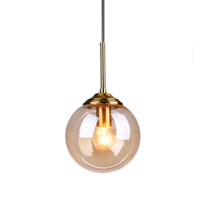 MZStech Industrial Retro Loft 3 Way Pendant Light, Cluster Chandelier Hanging Lamp Fixture Brass Fittings with Glass Globe Lampshade (Amber)