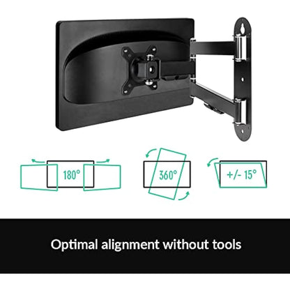 ARCTIC W1C - Wall Mount with Retractable Folding Arm, Wall Space-Saving Attachment, up to 43"; 49" Ultrawide, up to 18 kg (39.6 lbs), Cable Managment, Simple Installation - Black
