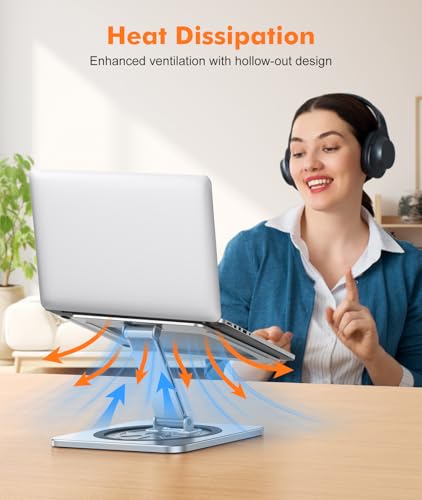 EOIWUY Laptop Stand with 360 Swivel Base, Portable Foldable Laptop Riser for Desk, Ergonomic Adjustable Computer Stand Holder for Team Work,