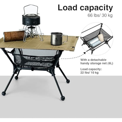 OneTigris Dipper Camping Table, Lightweight Portable Folding Table with Mesh Storage Net, High/Low Options, Ideal for Camping, Hiking, Tailgating, Beach, Picnic, Travel, Backyard