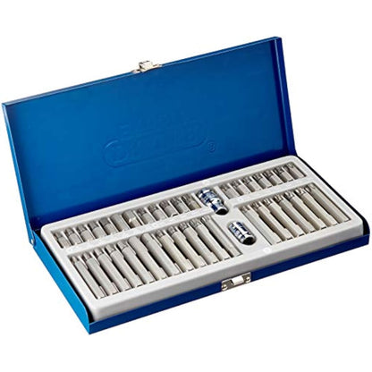 Draper Expert TX-STAR® 1/2" 40 Piece Hex & Spline Mechanics Bit Set | 3/8 Square Drive Hand Tool | Chrome Vanadium Steel Sockets Mechanics Car Tools | Steel Case | 33322