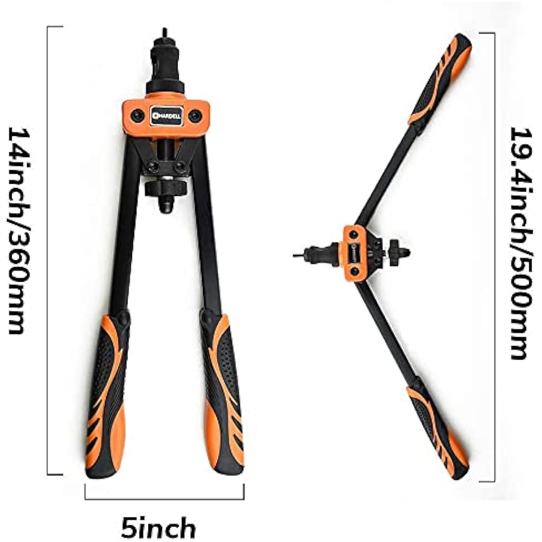 HARDELL Rivet Tool Kits, Rivet Nut Pliers Set, 14" Heavy Duty Hand Rivnut Gun with 150 Rivet Nuts and M3 M4 M5 M6 M8 M10 6 Metric Mandrels，Heat-treated Alloy Steel better for Thick Sheet Steel