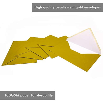 Pukka Pad, Pukka Post & Packaging Gummed Envelopes - Pack of 25, Ready-to-Seal, Durable 100GSM Postal Envelopes for Letters, Invitations, and Other Mail - 229 x 162 mm, Size C5, Gold