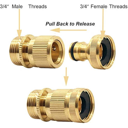 Tesmotor Garden Hose End Brass No-Leak Connector Fitting, Water Hose 3/4 inch Female and Male Quick Connector Adapter（1 pair）