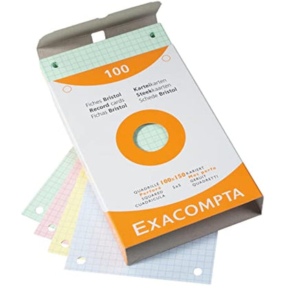 Exacompta 10 Packs of 100 Assorted Squared 5x5 Punched 100x150mm Inkjet Laser Copier Index Cards 13652E