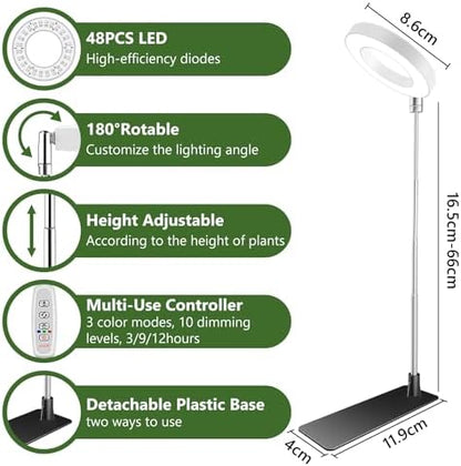 Kullsinss Grow Lights for Indoor Plants Full Spectrum Halo Growing lamp with Detachable Base Height Adjustable 3 Colors 10 Dimming Automatic Timer Plant Light for Small Plants Growing 2-Pack BL-C10B