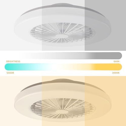 BKZO Modern LED Ceiling Light with Fan, Ceiling Fan with lamp, 24 Ventilation speeds, infinitely dimmable Light for Living Room, Bedroom, Office, 3000-5500 K,(White 48CM)