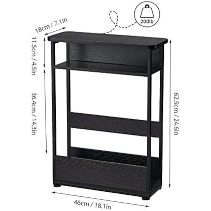 YEAKOO Narrow Side Table with Storage Shelf, 3 Tier Slim End Table for Small Spaces, Narrow Bedside Table, Small Nightstand with Magazine Rack 46x18x62.5cm