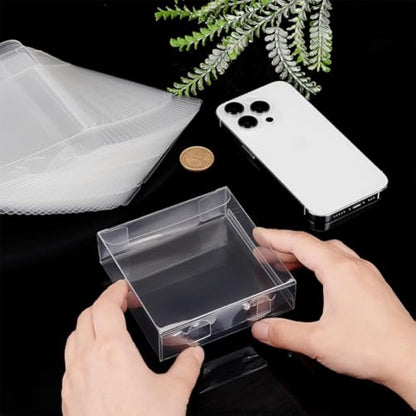 BENECREAT 30PCS Clear Wedding Favour Boxes with Protective Film 10x10x3cm Rectangle PVC Transparent Gift Boxes for Candy Chocolate Birthday, Wedding, Party Favors