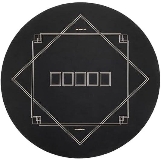 SLOWPLAY Godel 120cm Round Poker Mat for Texas Hold'em | Poker Table Top with Extra Water Repellency, Hemmed Edges, Noise Reduction | Super Portable for Gaming Everywhere (Black and Champagne Gold)