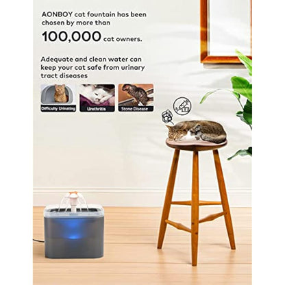 AONBOY Cat Water Fountain with 6 Filters（grey）