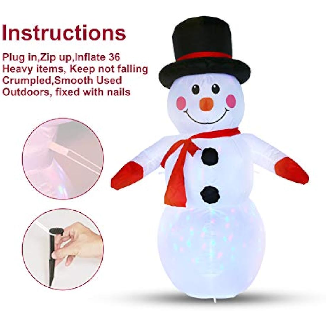 Uten Inflatable Snowman Christmas Decoration Outdoor Indoor with Rotating LED Light Up Home Garden Lawn Yard Party 4Ft