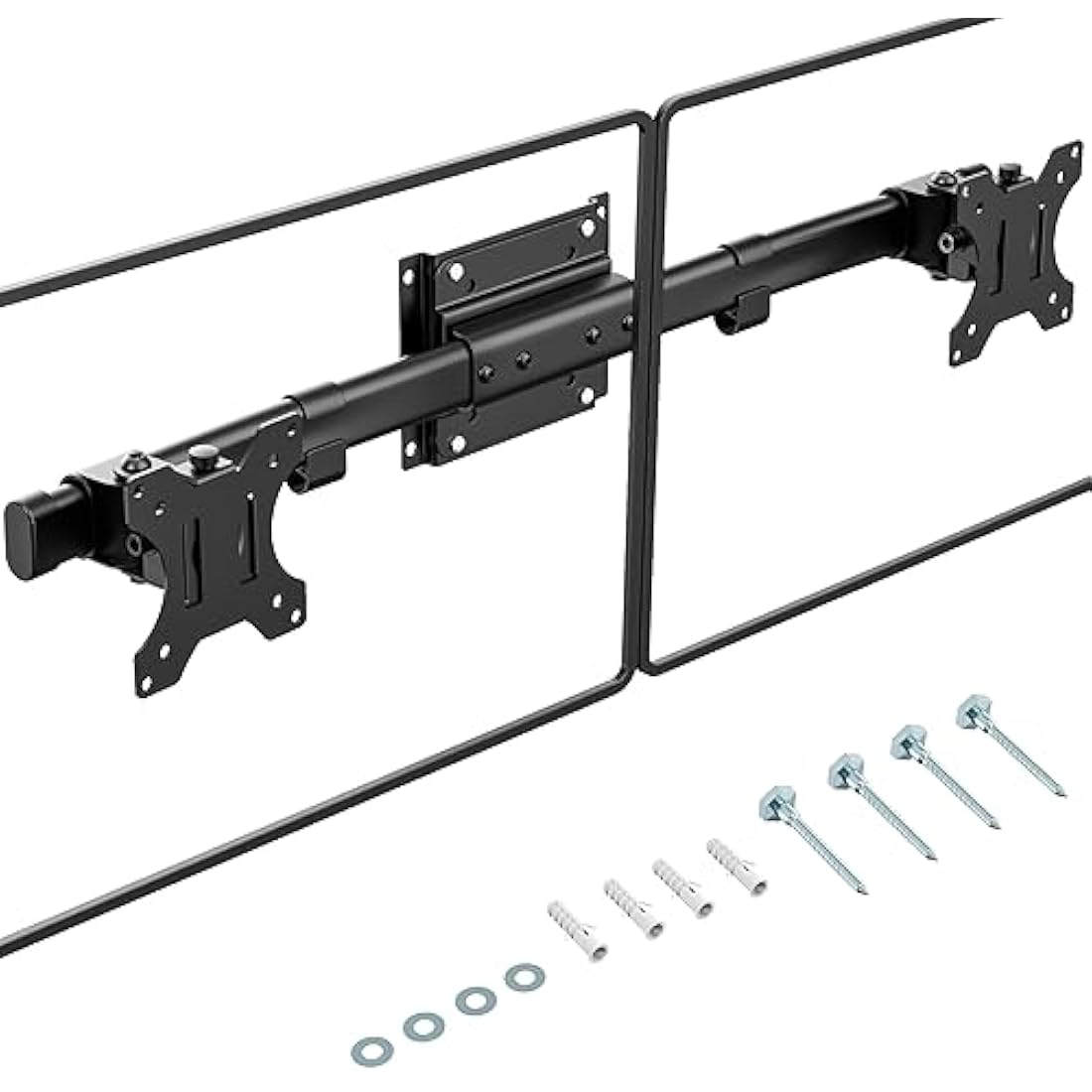 Dual Monitor Wall Mount, Single to Double VESA Adapter for 2 Displays 13 to 27 inch, Horizontal Assembly Max. 10kg, VESA 75x75/100x100mm