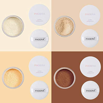 AQUAPURITY - PHOERA Loose Makeup Setting Matte Face Powder + Puff, Long Lasting Lightweight Foundation Make Up Fixer Beauty Blender Highlighter Palette Flash Photography (103 - Banana)
