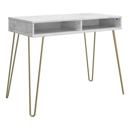 Novogratz Athena Desk with Storage White Marble Look