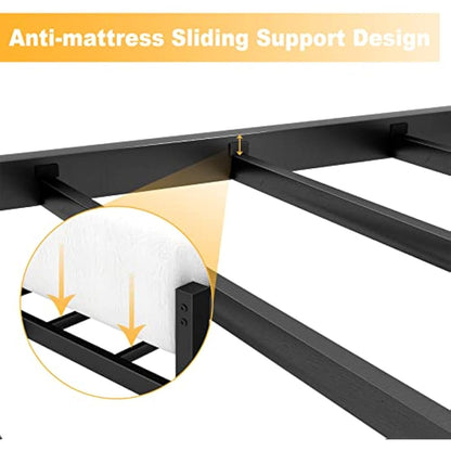 Yornoli Single Bed Frames with Headboard 3ft Black Metal Small Single Bed Frame with Storage for Adult Teenagers Heavy Duty Non-Slip with Steel Slats No Box Spring Needed