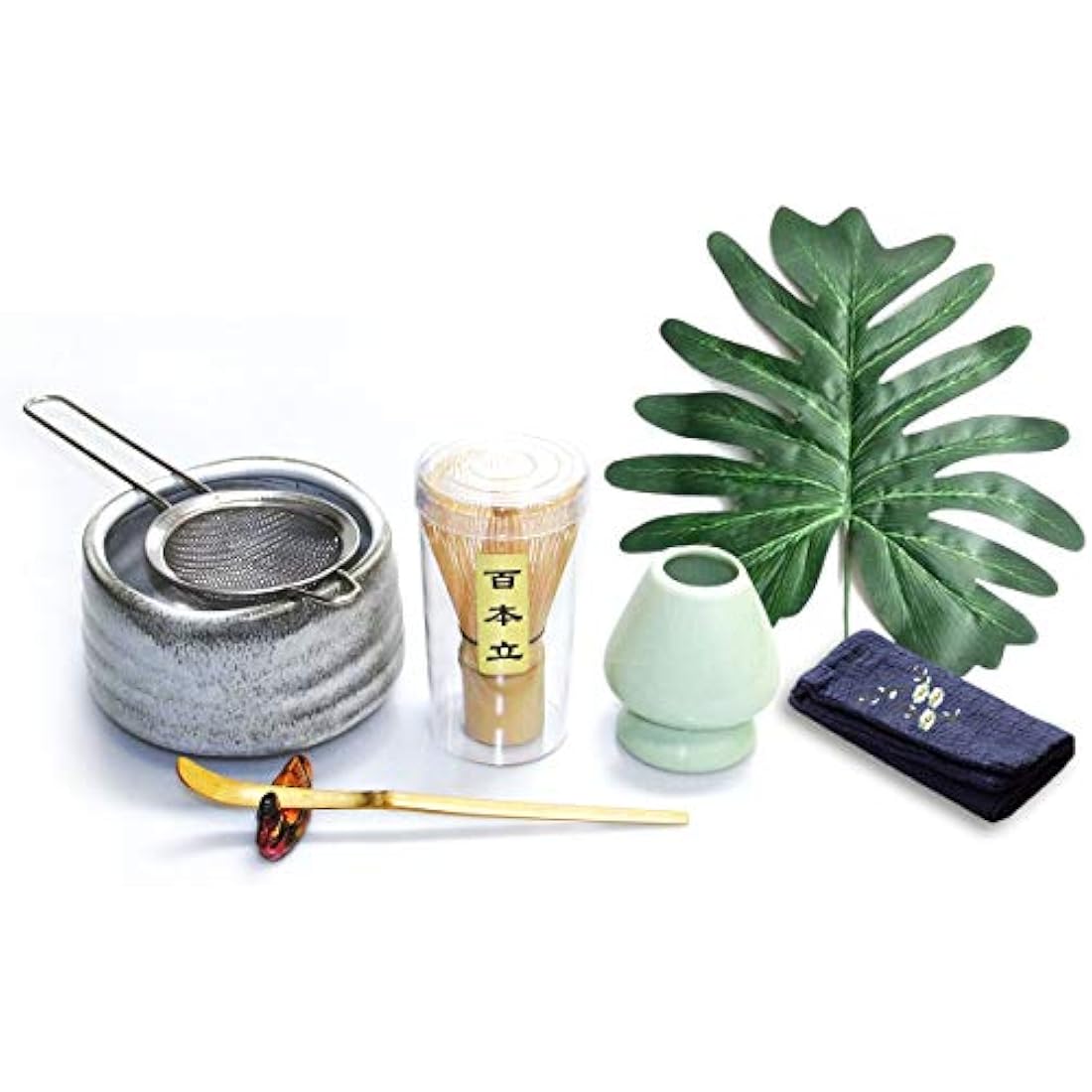 Artcome Japanese Matcha Tea Set, Matcha Whisk, Traditional Scoop, Matcha Bowl, Ceramic Whisk Holder, Handmade Matcha Ceremony Kit for Traditional Japanese Tea Ceremony (7 Pcs)