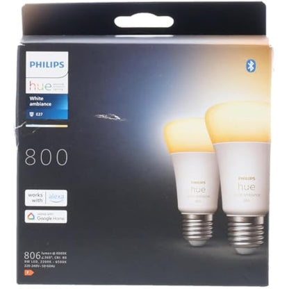 Philips Hue White Ambiance Smart Light Bulb 60W - 800 Lumen 2 Pack [E27 Edison Screw] with Bluetooth. Works with Alexa, Google Assistant and Apple Homekit.