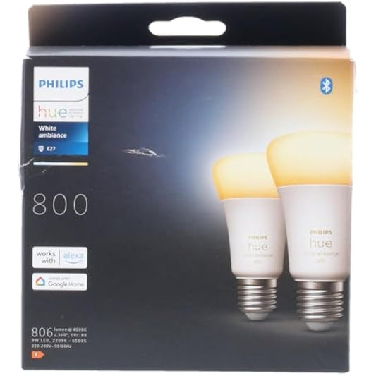 Philips Hue White Ambiance Smart Light Bulb 60W - 800 Lumen 2 Pack [E27 Edison Screw] with Bluetooth. Works with Alexa, Google Assistant and Apple Homekit.