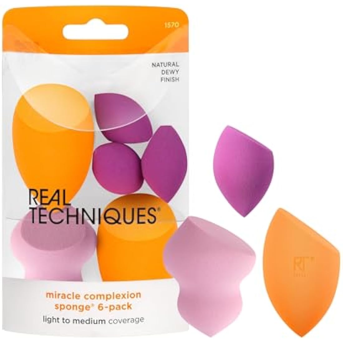 Real Techniques Miracle Complexion Sponges, Assorted Makeup Blending Sponges, Blend Foundation, Sculpt, and Conceal, Buildable Coverage, Latex-Free, 6 Count