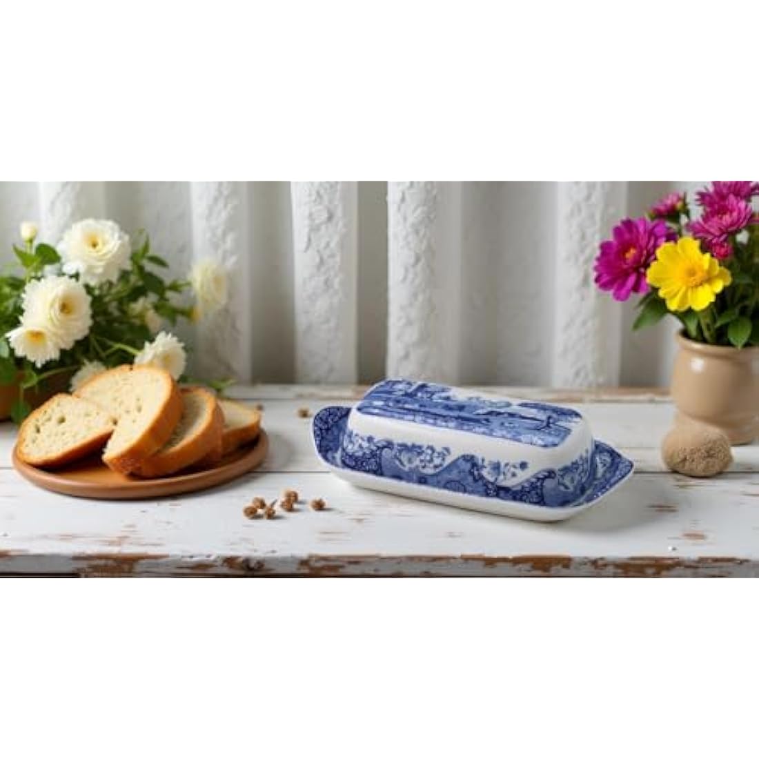 Spode Blue Italian Covered Butter Dish (Blue, White), #REF!