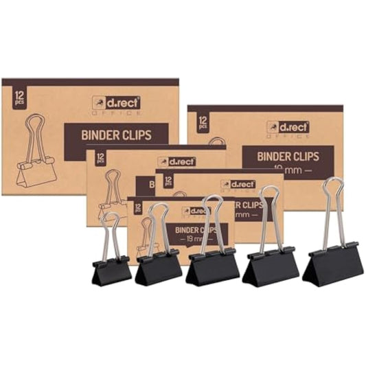 D.RECT Foldback Clips Multi-Purpose Paper Clips Binder Clip Office Clip 25 mm Pack of 12 x 12 Packaging
