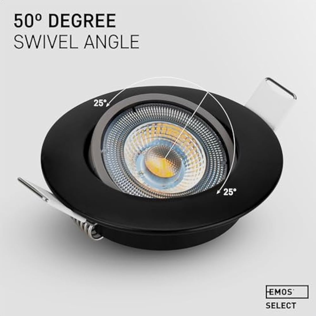 EMOS LED Spot Lights Ceiling Round 5W / 450lm, 6500K Cold White | 50° Tilt Swivel Recessed Ceiling Lights, Ultra Slim | Pack of 12 Recessed LED Downlights for Ceiling, Mains Powered, Black