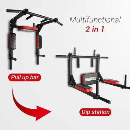 ONETWOFIT Multifunctional Wall Mounted Pull Up Bar/Chin Up bar, Dip Station for Indoor Home Gym Workout, Power Tower Set Training Equipment Fitness Dip Stand Supports to 440 Lbs