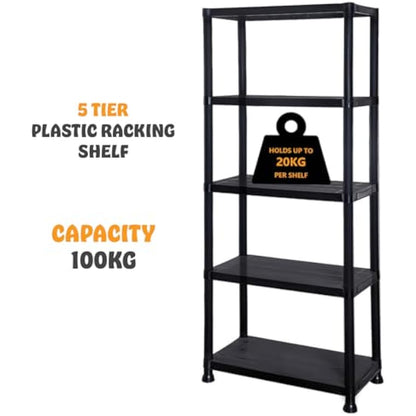 DENNY 5 Tier - Plastic Shelving Unit | Garage Shelving Units | Storage Shelves | Shelving Units for Storage | Plastic Racking | Racking Shelving Unit Warehouse, Garage, Shed, and Workshop
