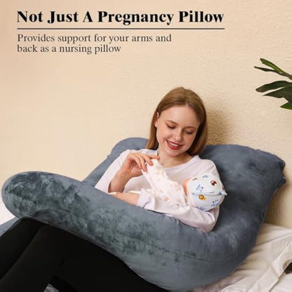 Chilling Home Pregnancy Pillows for Sleeping,U Shaped Maternity Pillow Pillow,55 inch Full Body Pillow Long Pillows for Sleeping, Maternity&Body Pillows for adults with Cover Velvet,Light Black