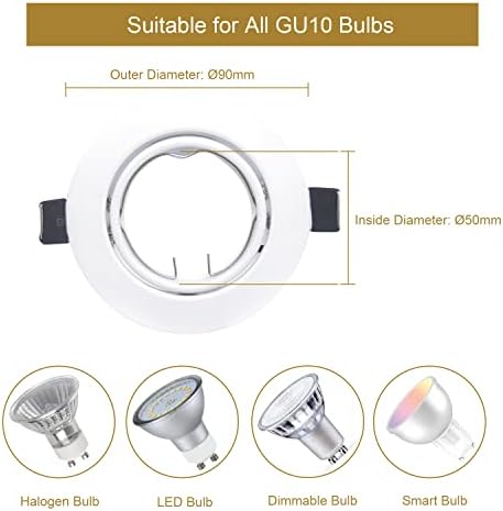 Recessed Ceiling Spotlights 20 Pack Round White Downlight Fittings 30°Tilt Swivel Mounted Frame Trim Rings with GU10 Lamp Holders 240V