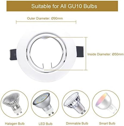 Recessed Ceiling Spotlights 20 Pack Round White Downlight Fittings 30°Tilt Swivel Mounted Frame Trim Rings with GU10 Lamp Holders 240V
