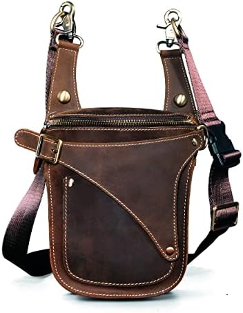 Le'aokuu Mens Genuine Leather Messenger Shoulder Bag Waist Bag Pack Drop Leg Bag Motorcycle 833