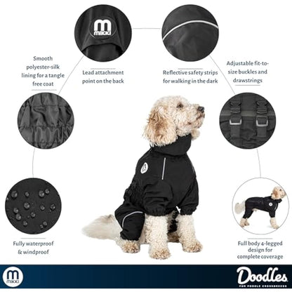 Mikki Doodles Dog Raincoat, Waterproof, Windproof, Silky Lining, Less Friction Means Less Knots & Tangles, Size Extra Small