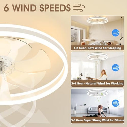 NIORSUN Ceiling Fans with Lights and Remote, 60cm Modern Smart LED Ceiling Fan Light, 6 Speeds and 3000K-6500K Dimmable Quiet Fan Lights Ceiling for Bedroom Living Room Dining Room (White)