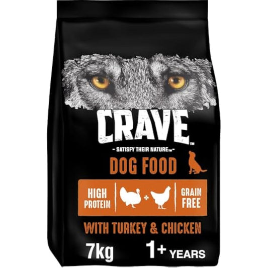 Crave Turkey & Chicken 7 kg Bag, Premium Adult Dry Dog Food with high Protein, Grain-free