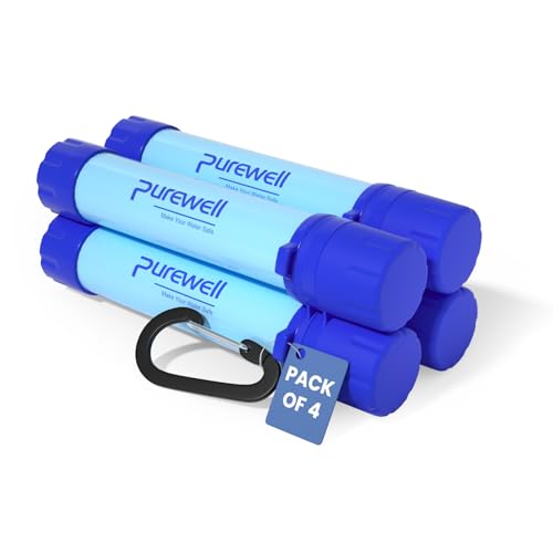 Purewell Outdoor Water Filter – 0.01 μm ultra-fine filter removes 99.99% of bacteria & heavy metals | 1500L filter capacity | Portable drinking water filter with Carabiner for survival & outdoor