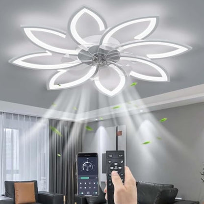 YUNZI Mute Ceiling Fan with Light with Remote Control, LED Dimmable Fan Ceiling Lamp, Modern Ceiling Fan Lighting for Living Room Bedroom Office, Adjustable 6 Speeds, White 90CM
