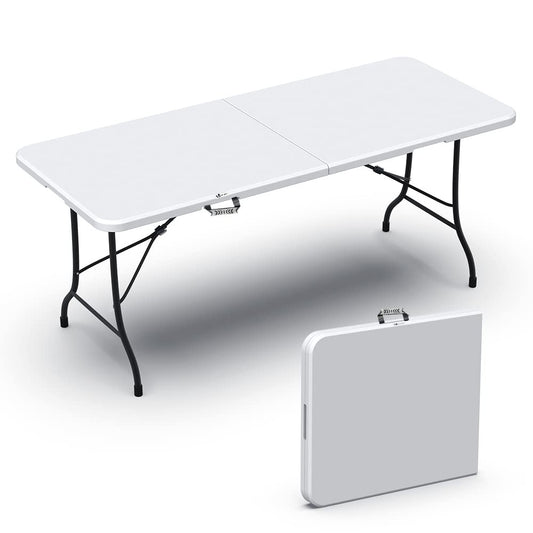 VOUNOT? Folding Picnic Table Portable Heavy duty Party Trestle Table 180 x 75 x 72cm for BBQ Camping Indoor Outdoor, White
