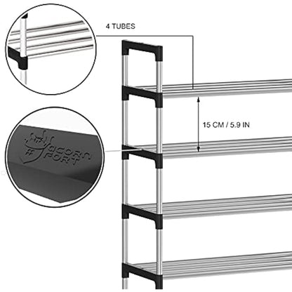 AcornFort® S-508 10 Tiers Silver Adjustable Shoe Storage Tall Rack Organiser Shelf Hold Stand for 30 Pairs Shoe, 56 x 30 x 170cm, Sturdy Design, Space Saving