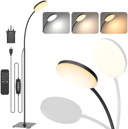 Mojimdo LED Floor Lamp with Remote, 1H Timer Reading Standing Lamps with 3 Color Temperature & 5 Brightness Levels, Dimmable Floor Lamp for Living Room, Bedroom, Office