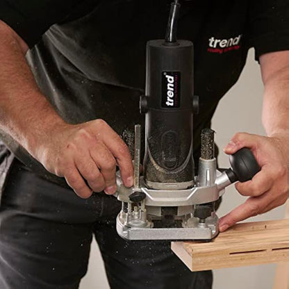 Trend T4 1/4 Inch Variable Speed Workshop Router and Kitbox, Perfect for Hinge Cutting, Timber Profiling & Hand Carving, 850W 115v T4ELK, Black